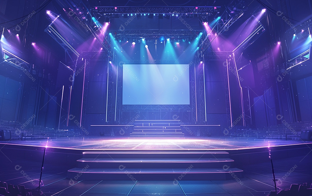 Cenário de palco de concerto com holofotes