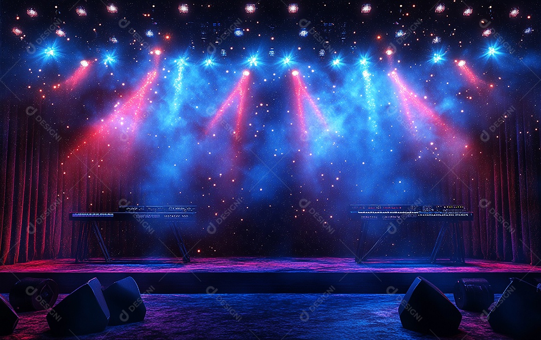 Cenário de palco de concerto com holofotes