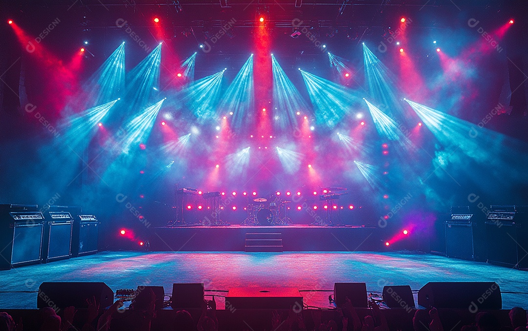 Cenário de palco de concerto com holofotes