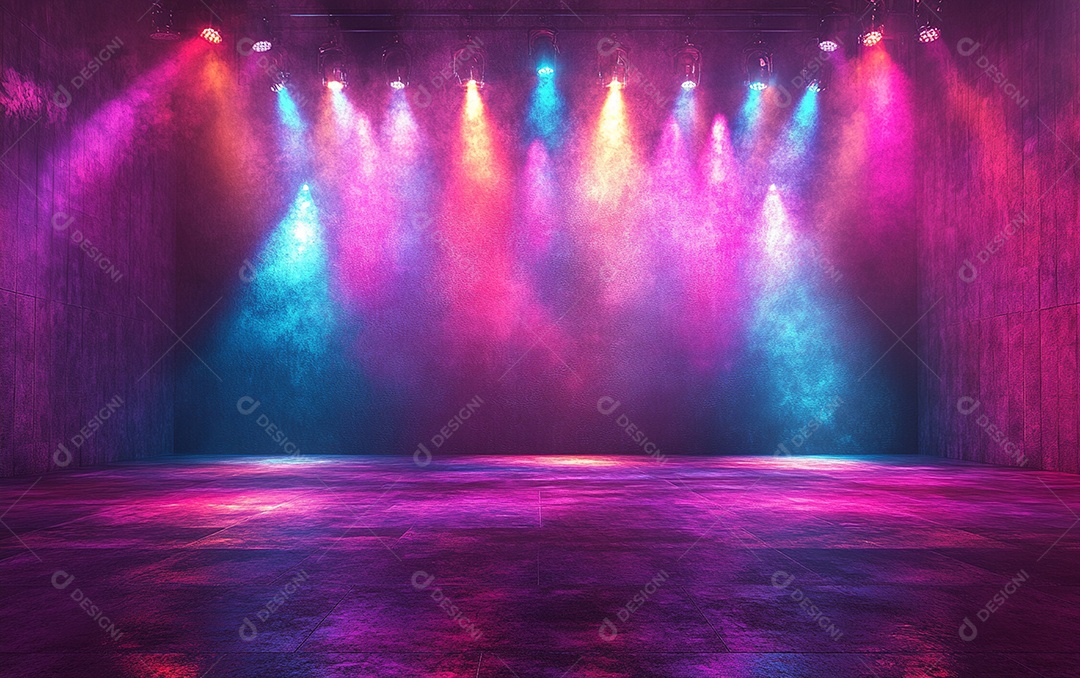 Cenário de palco de concerto com holofotes