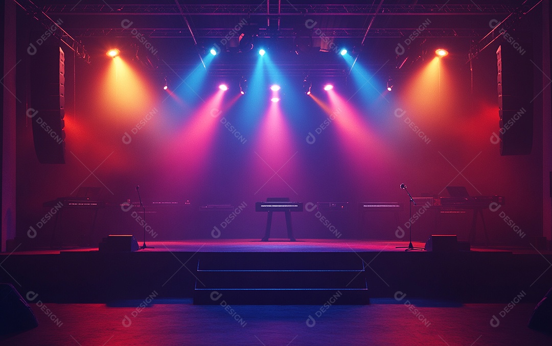 Cenário de palco de concerto com holofotes