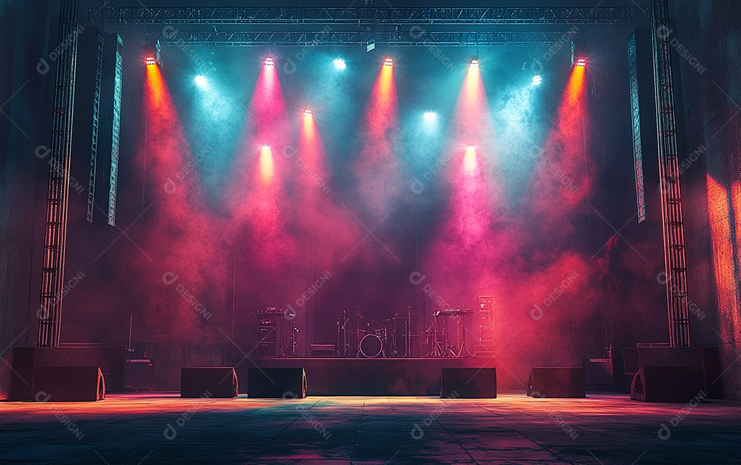 Cenário de palco de concerto com holofotes