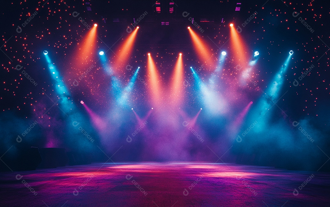 Cenário de palco de concerto com holofotes