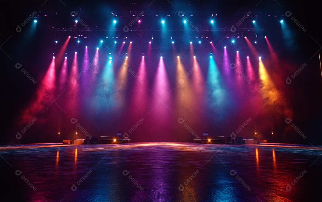 Cenário de palco de concerto com holofotes
