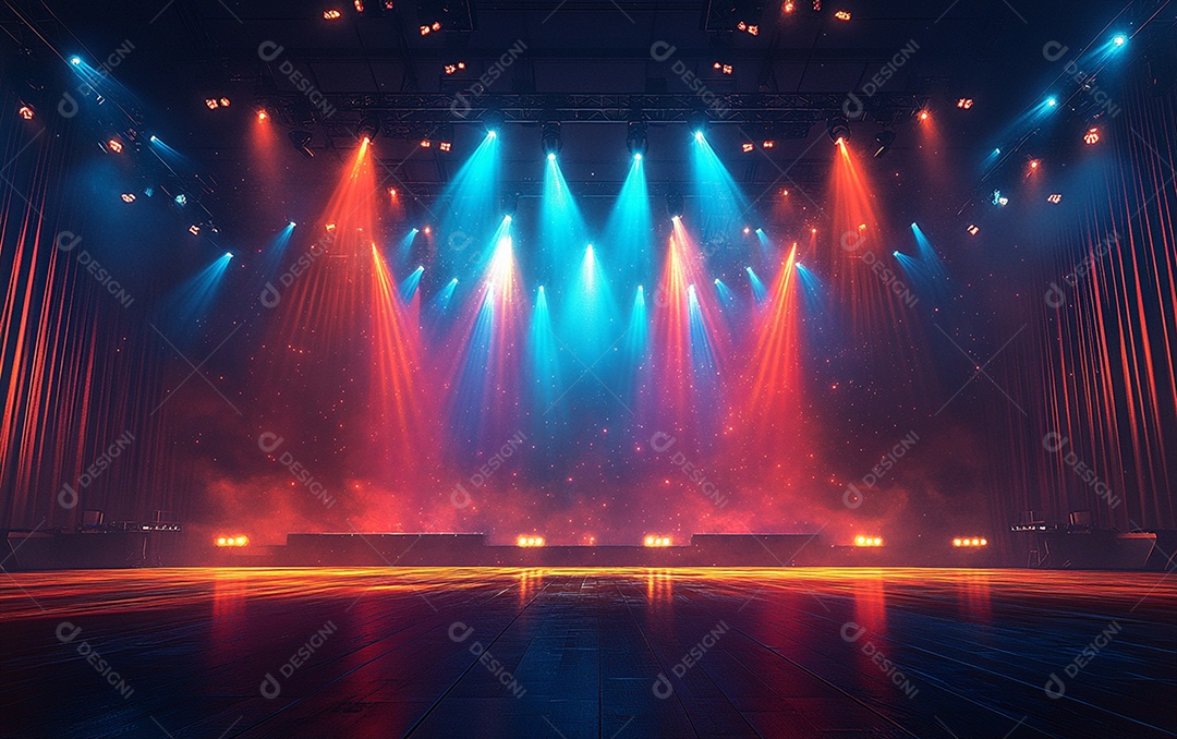 Cenário de palco de concerto com holofotes