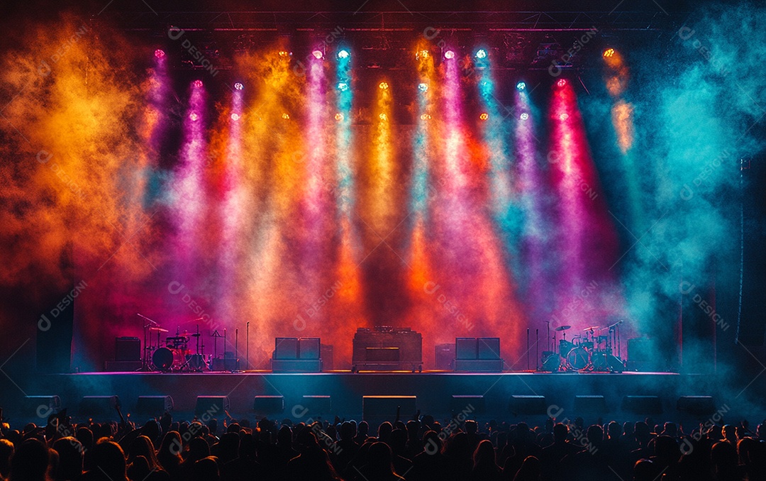 Cenário de palco de concerto com holofotes