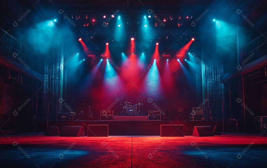 Cenário de palco de concerto com holofotes