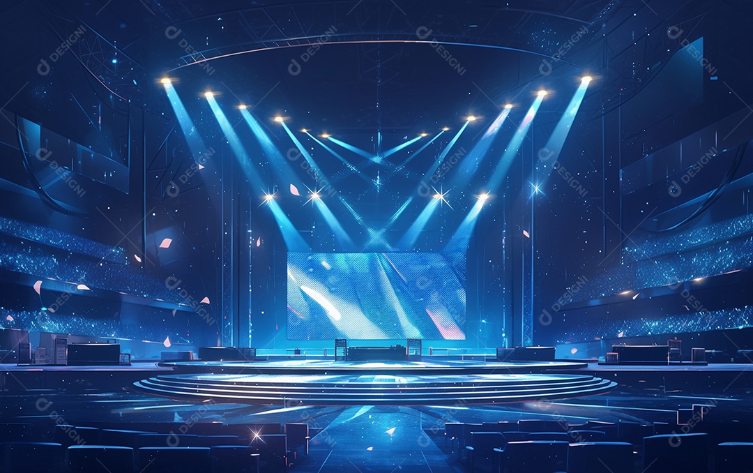 Cenário de palco de concerto com holofotes