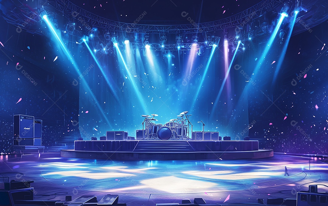 Cenário de palco de concerto com holofotes