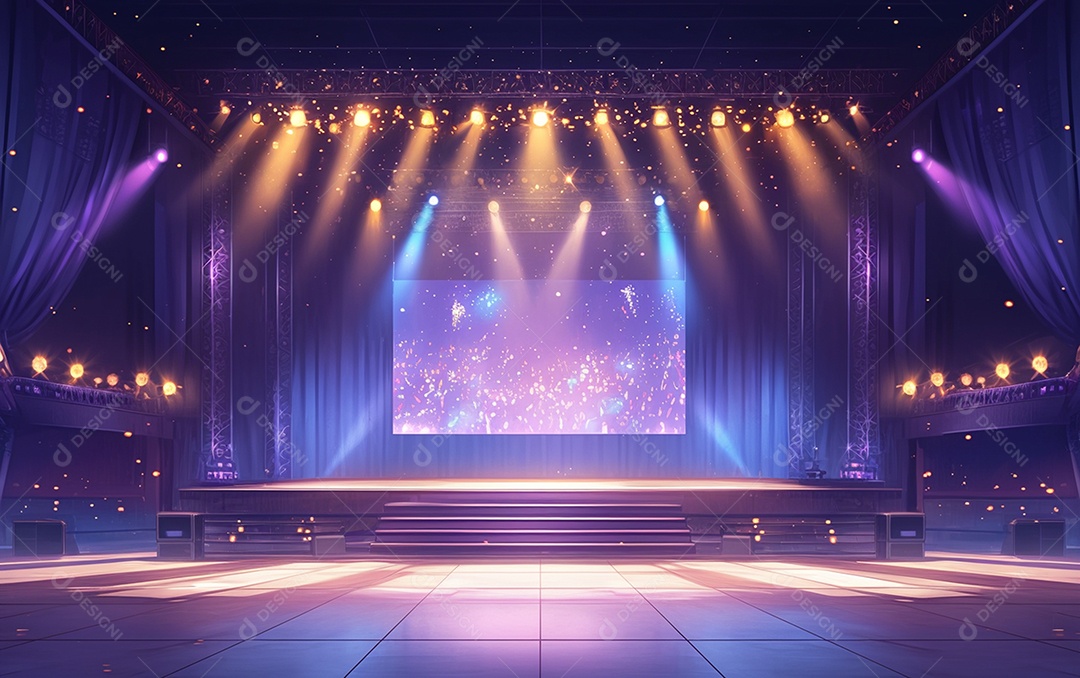 Cenário de palco de concerto com holofotes