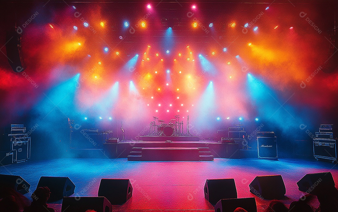 Cenário de palco de concerto com holofotes