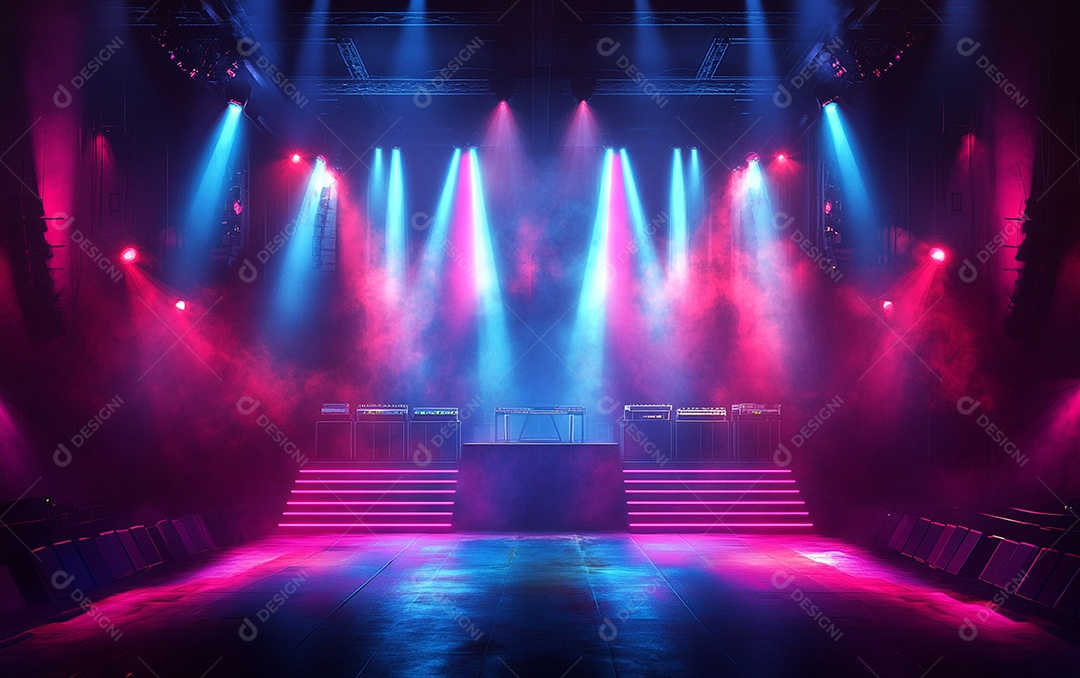 Cenário de palco de concerto com holofotes
