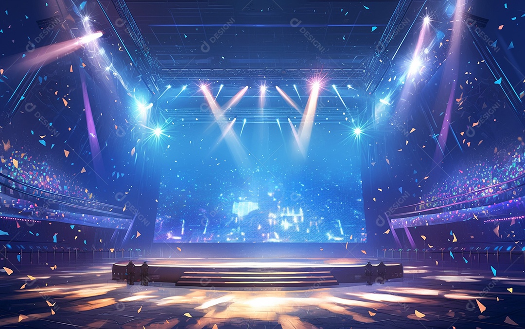 Cenário de palco de concerto com holofotes