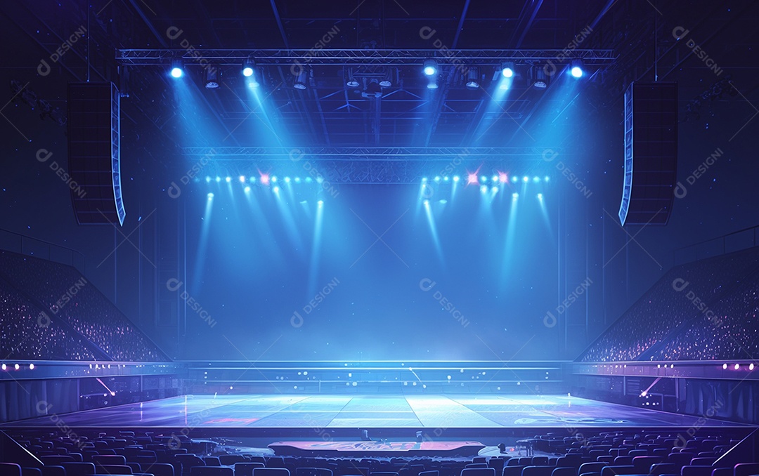 Cenário de palco de concerto com holofotes