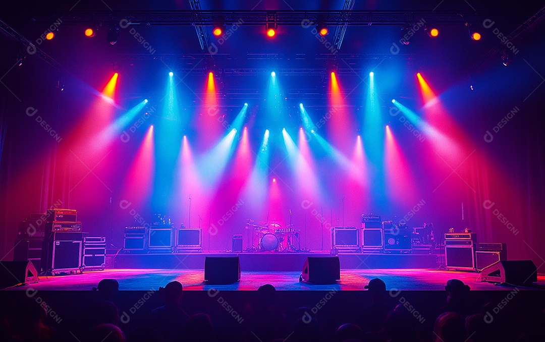 Cenário de palco de concerto com holofotes