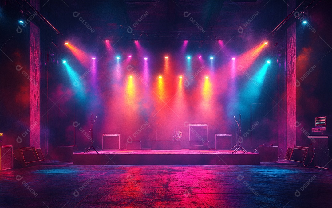 Cenário de palco de concerto com holofotes