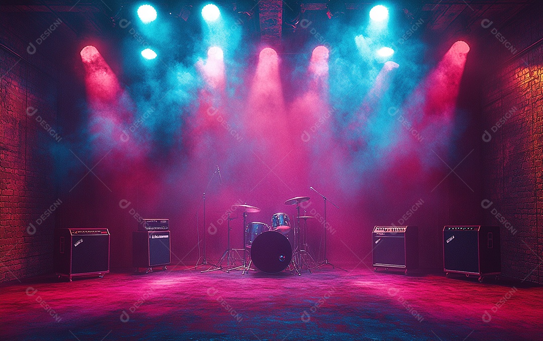 Cenário de palco de concerto com holofotes