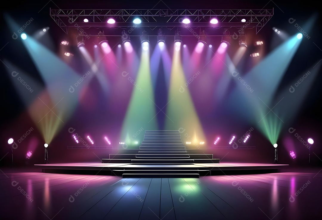Cenário de palco de concerto com holofotes