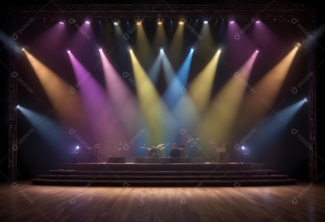 Cenário de palco de concerto com holofotes