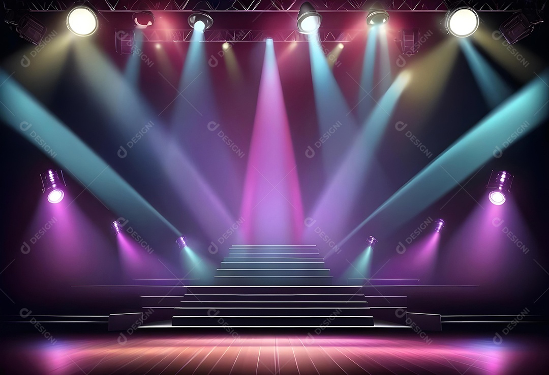 Cenário de palco de concerto com holofotes