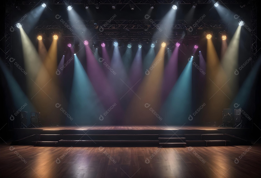 Palco vázio sobre fundo com refletores