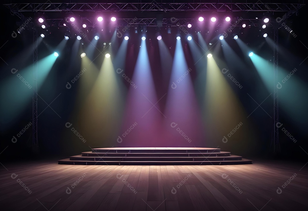 Palco vázio sobre fundo com refletores