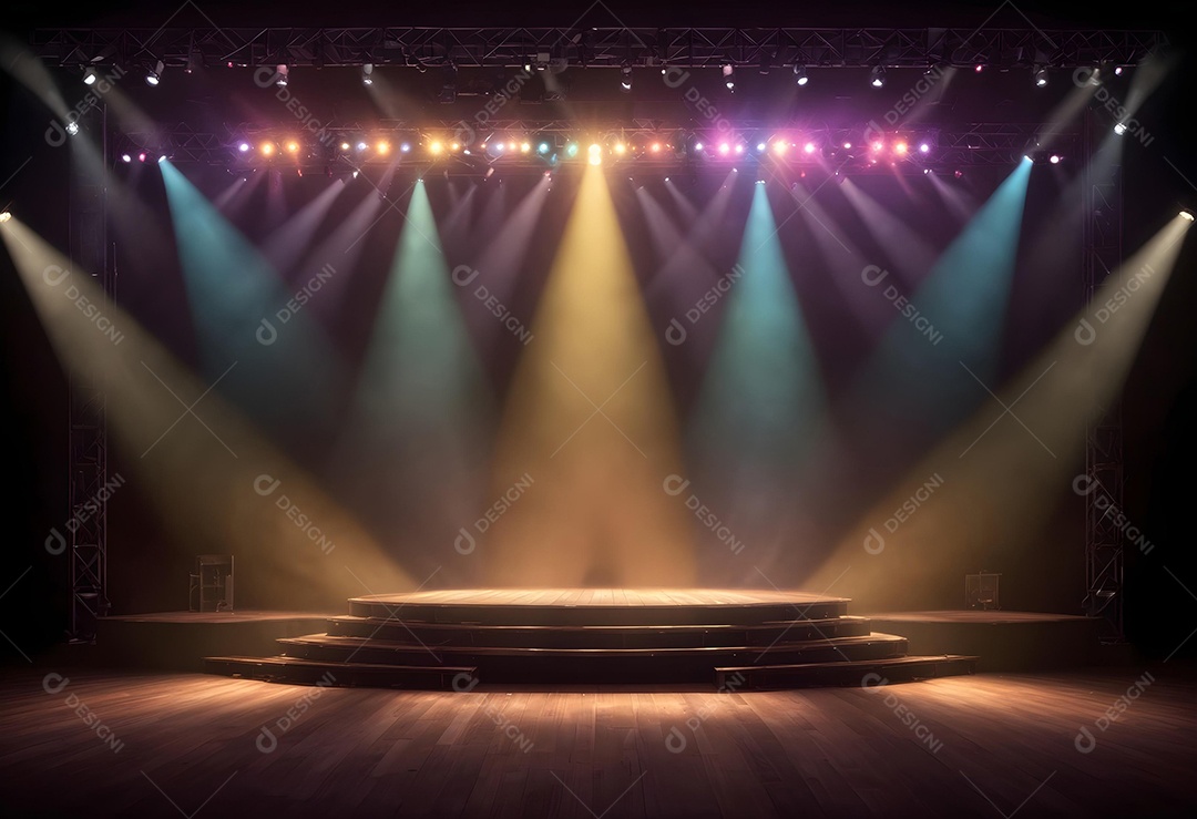 Palco vázio sobre fundo com refletores