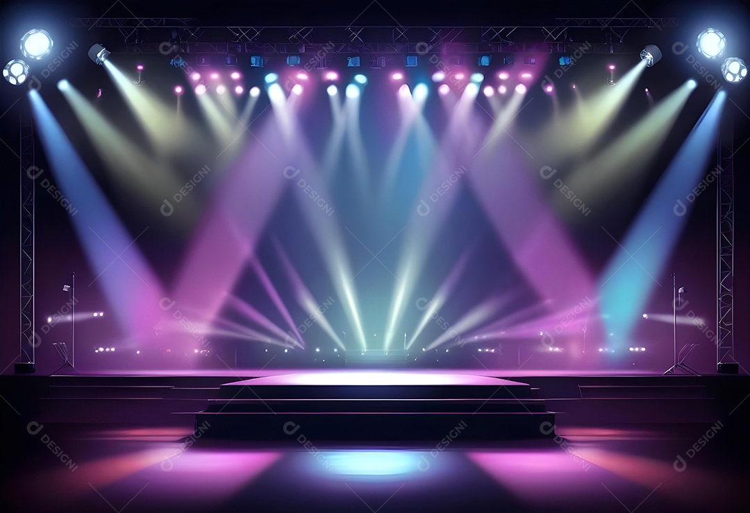 Cenário de palco de concerto com holofotes
