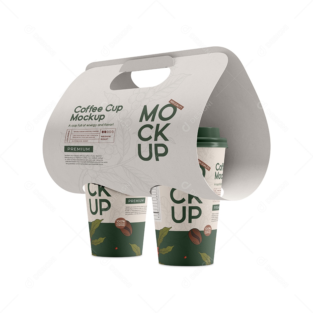 Copos de Café Com Suporte Para Transporte Mockup PSD Editável