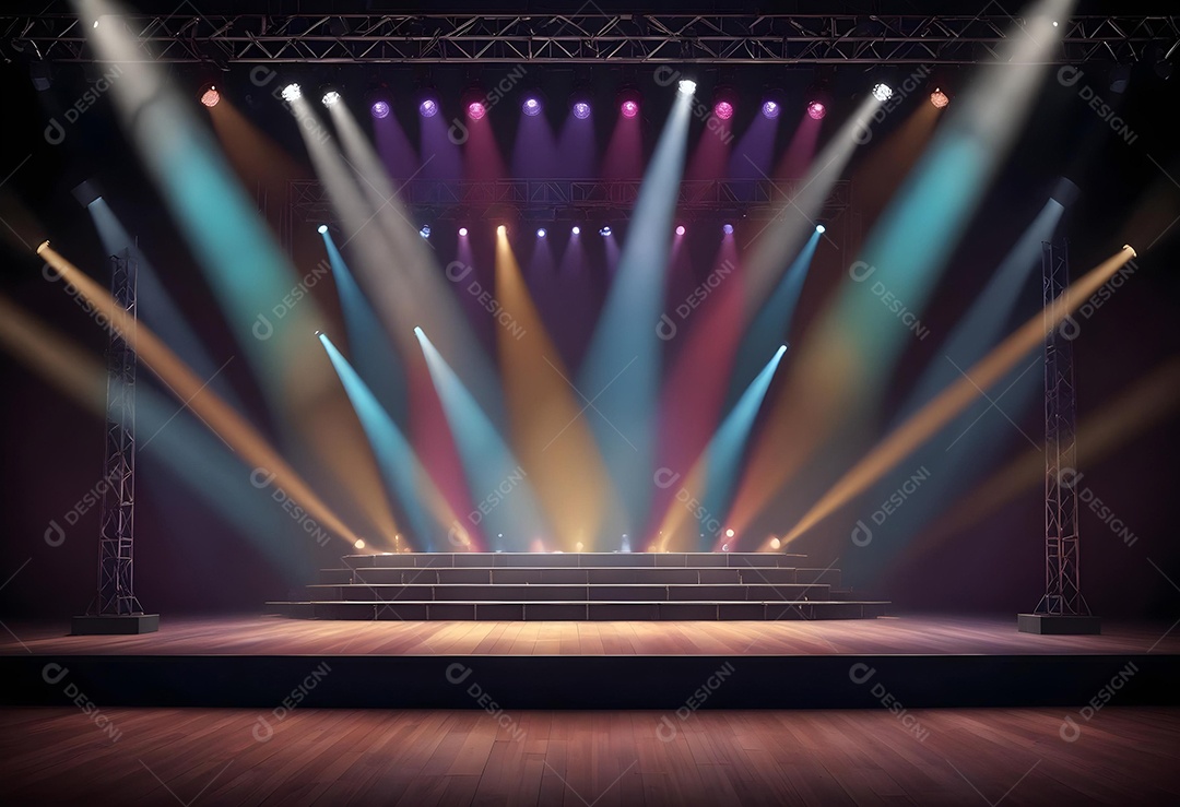 Cenário de palco de concerto com holofotes