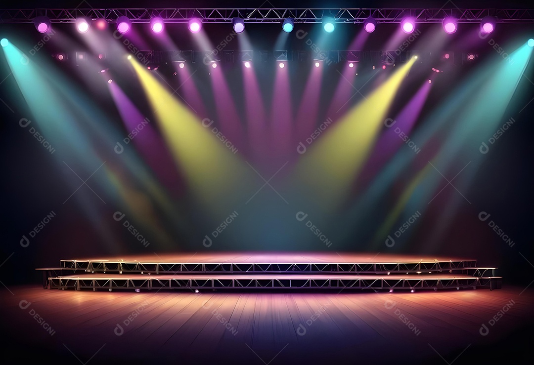 Cenário de palco de concerto com holofotes