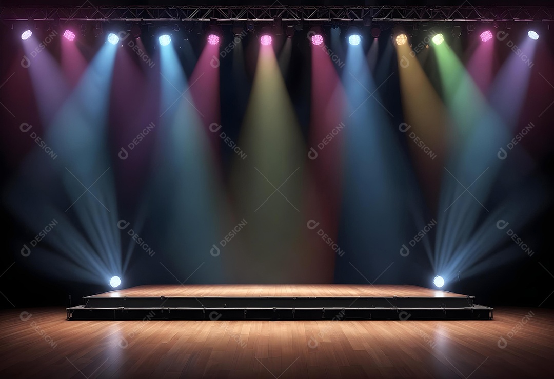 Palco vázio sobre fundo com refletores