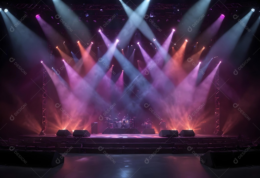 Palco vázio sobre fundo com refletores