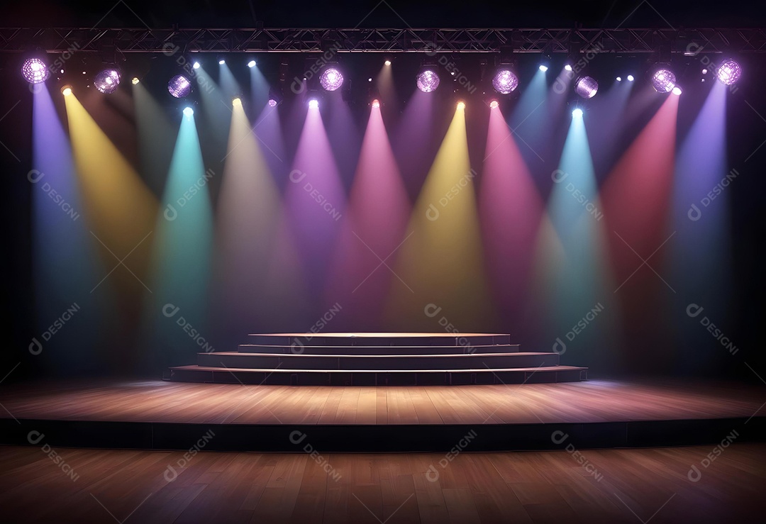 Palco vázio sobre fundo com refletores