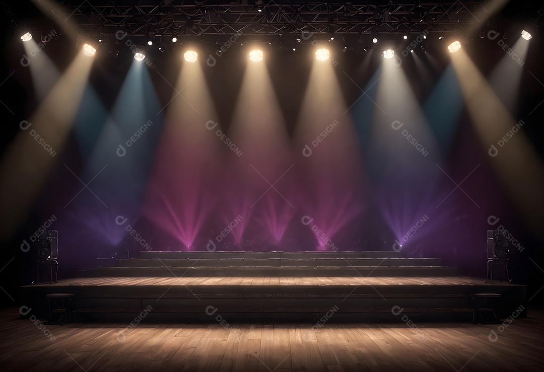 Palco vázio sobre fundo com refletores