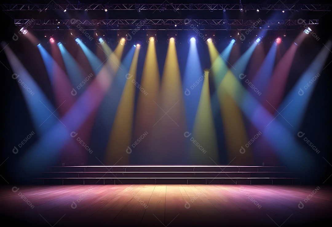 Palco vázio sobre fundo com refletores