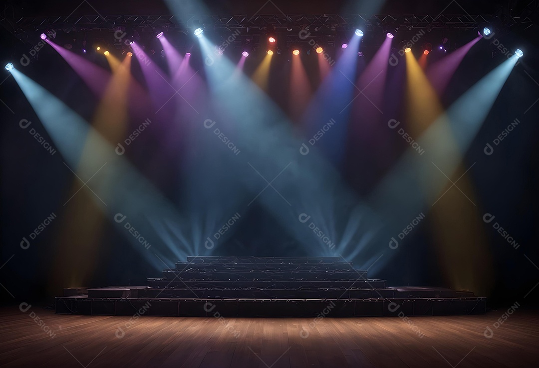 Palco vázio sobre fundo com refletores