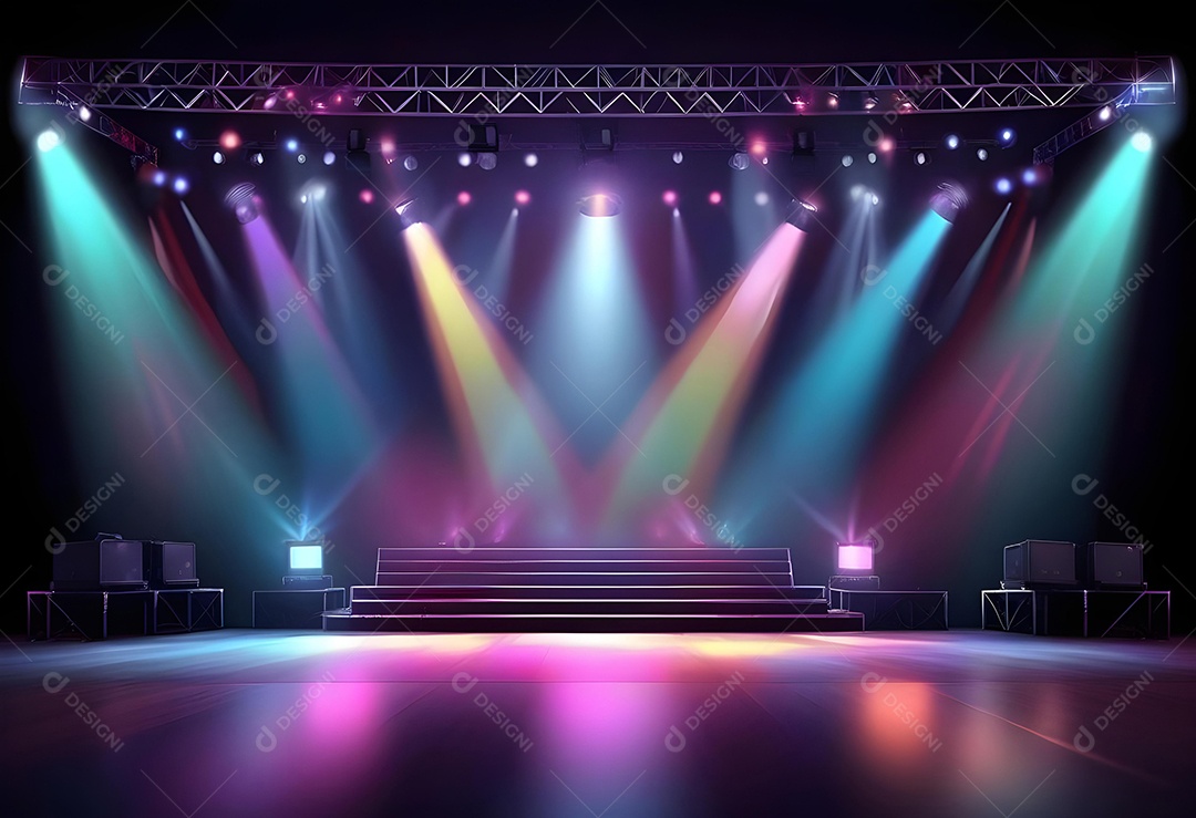 Cenário de palco de concerto com holofotes