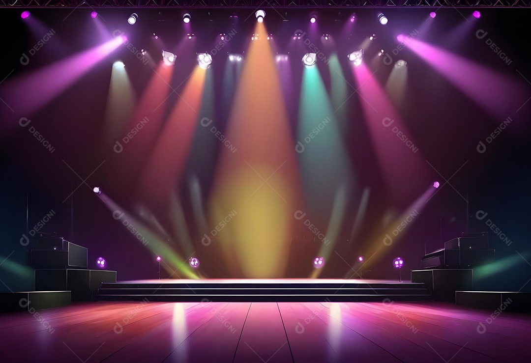 Palco vázio sobre fundo com refletores