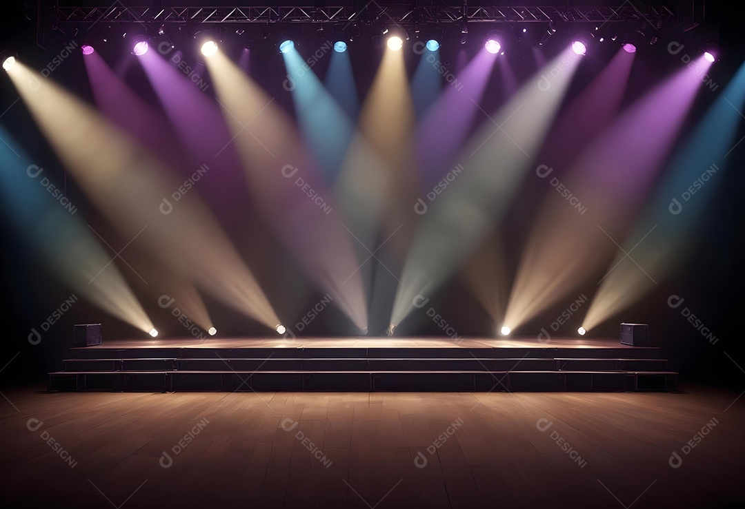 Palco vázio sobre fundo com refletores