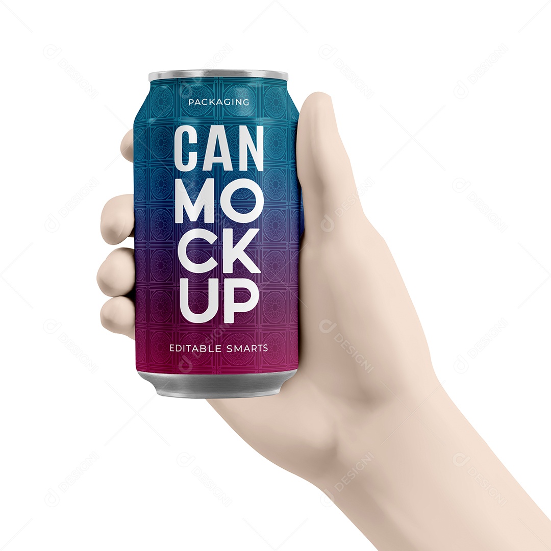Mãos Segurando Uma Lata Mockup PSD Editável