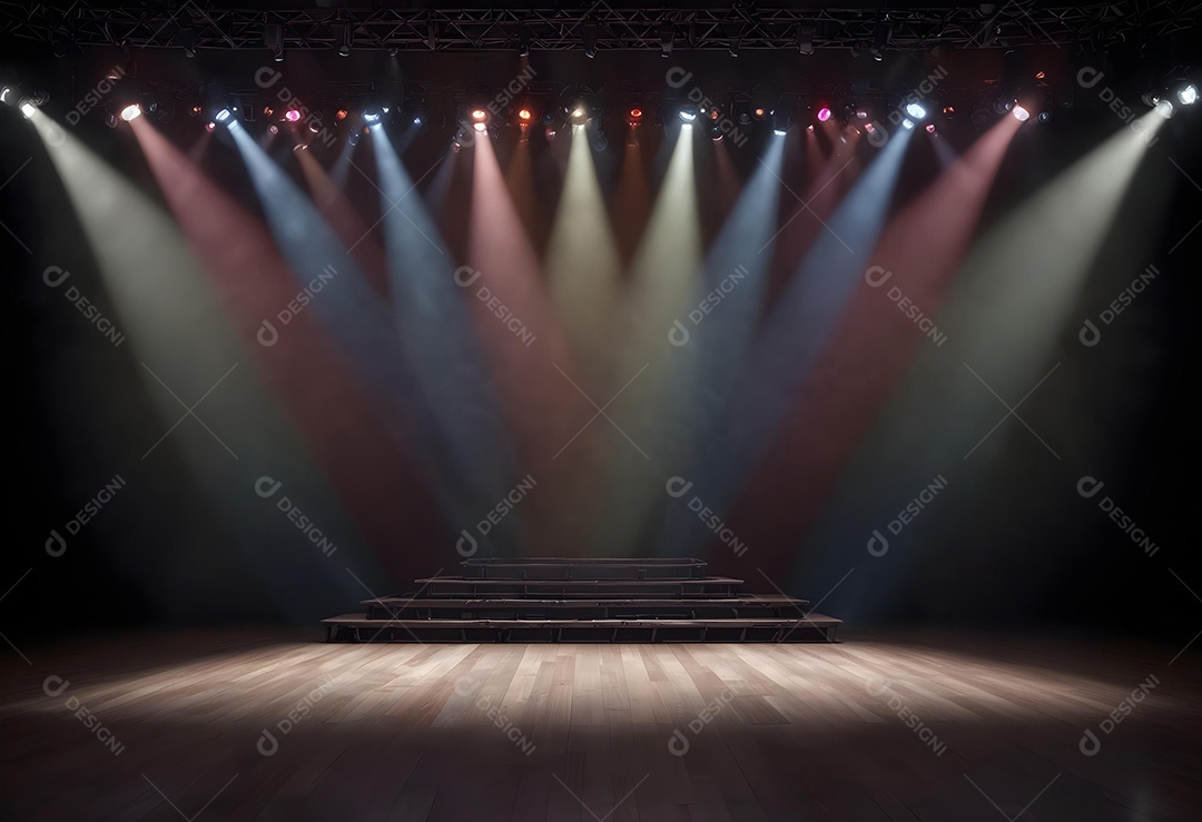 Palco vázio sobre fundo com refletores