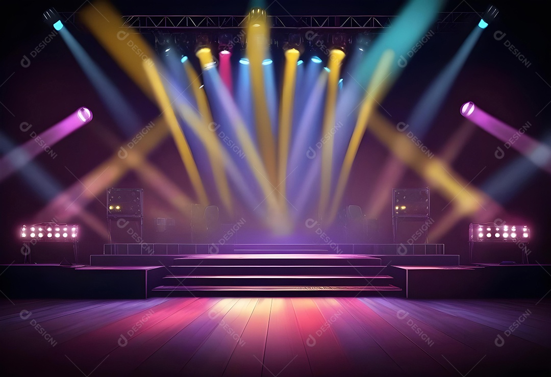 Cenário de palco de concerto com holofotes