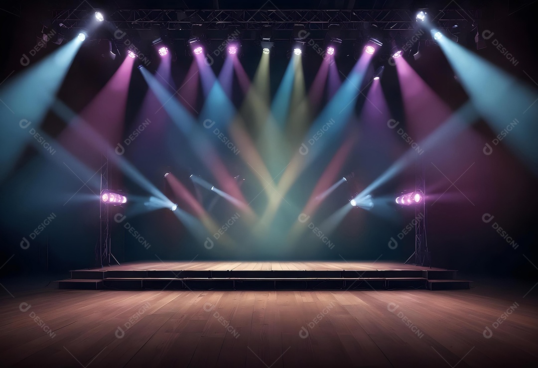 Palco vázio sobre fundo com refletores