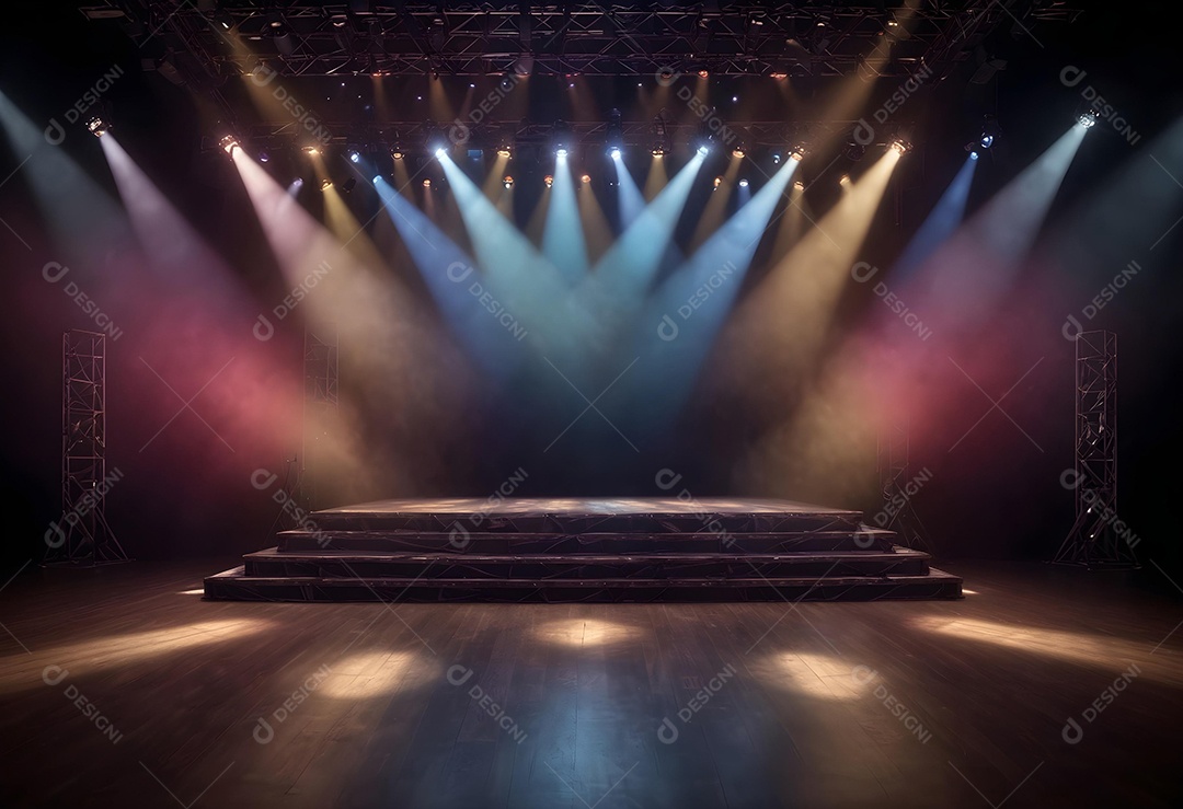 Cenário de palco de concerto com holofotes