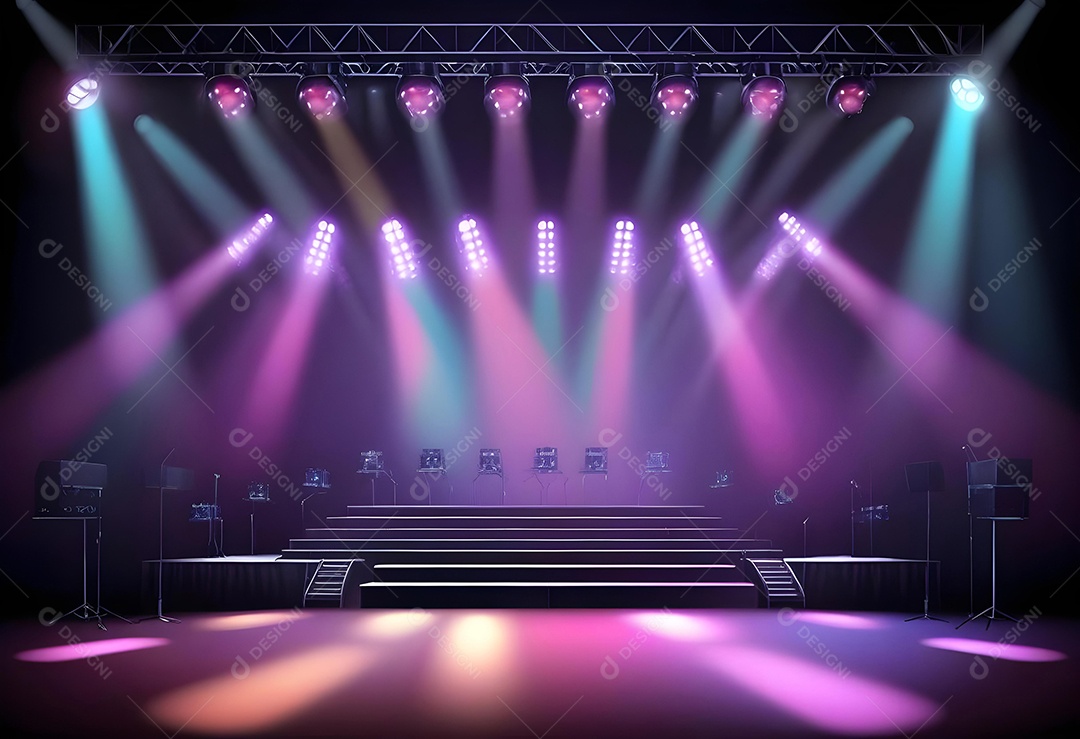 Cenário de palco de concerto com holofotes