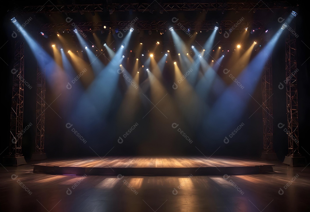 Palco vázio sobre fundo com refletores