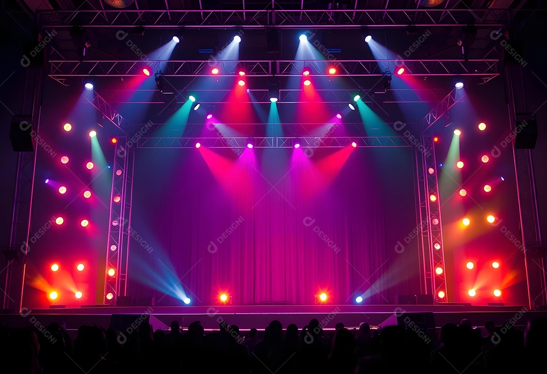 Cenário de palco de concerto com holofotes