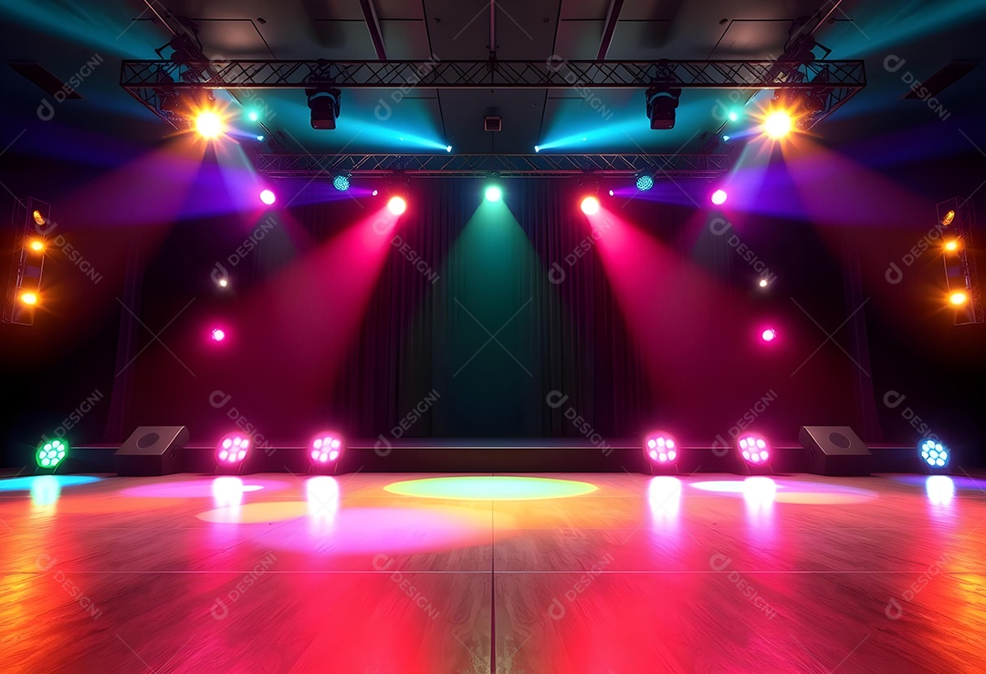 Cenário de palco de concerto com holofotes