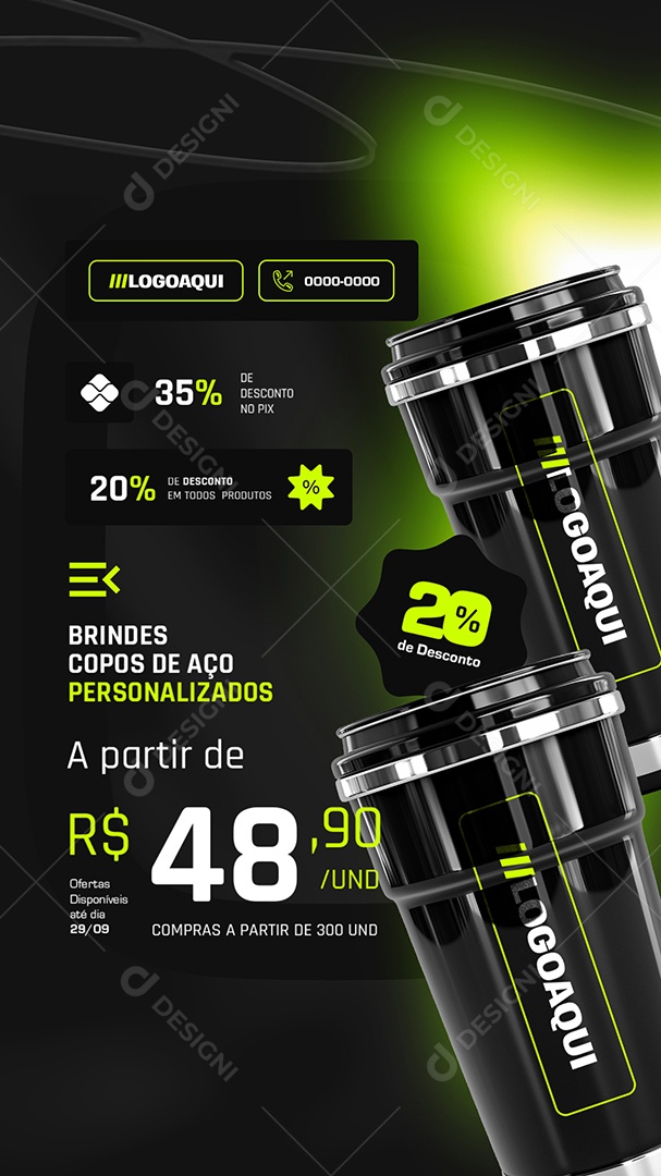 Story Brindes Copos de Aço Personalizado Social Media PSD Editável